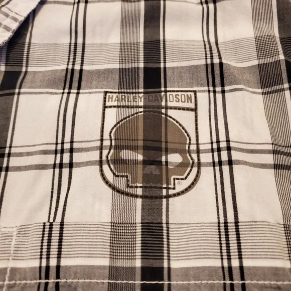 Harley-Davidson Shirt Men Large White Plaid Willie G Skull Button Up Motorcycle - Picture 4 of 7